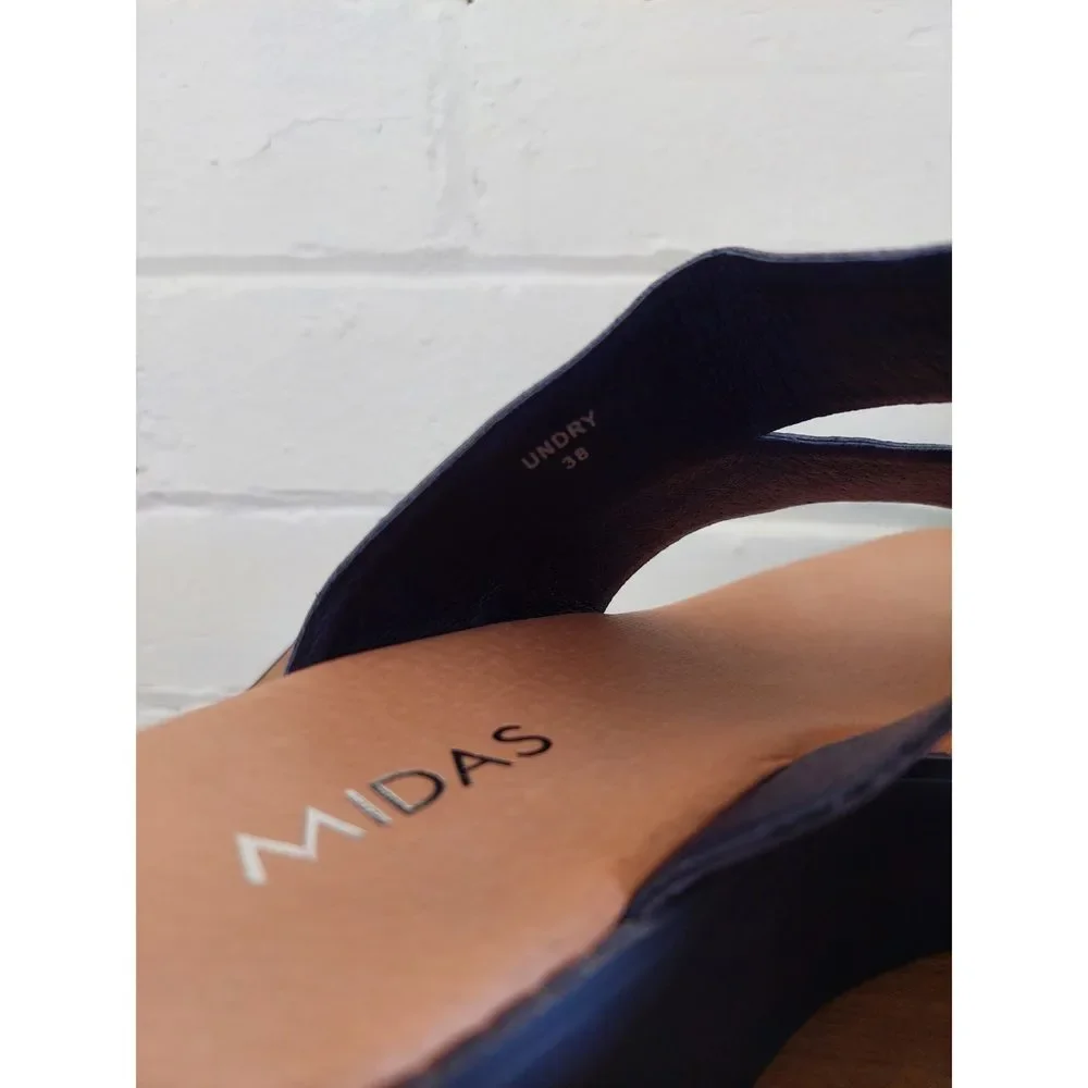 Midas Undry Dk Navy Blue Leather platform wedges, Size EU 38 / AU 7 - Picture 6 of 8